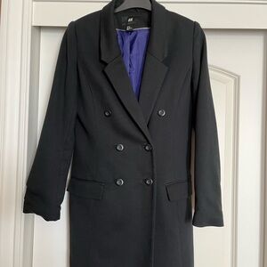 H&M Women's Black Lined Double-Breasted Mid Weight Car Coat